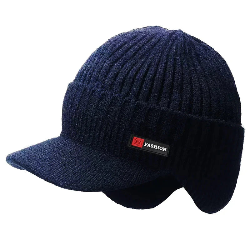 New Winter Men'S Hat โ Outdoor Ear Protection Warm Knitted Cap with Windproof Visor, Thick Bicycle Scarf Cap for Men